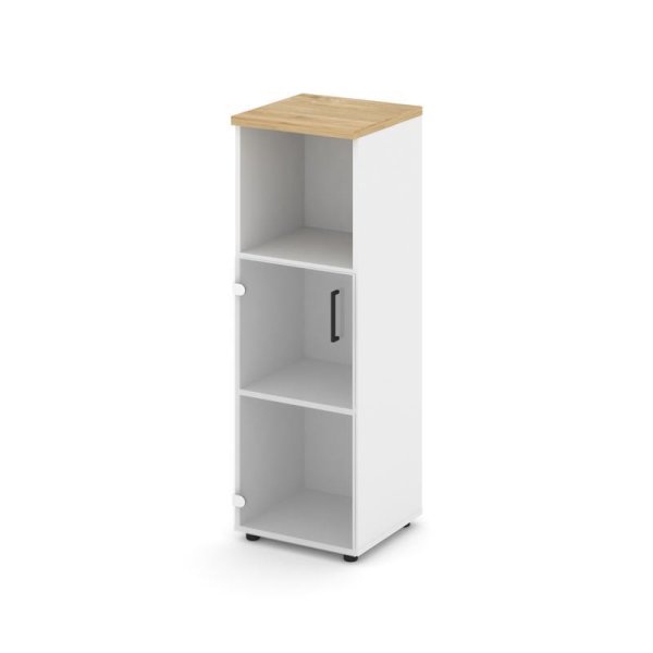 Шкаф средний узкий SN.STU.E-202(L) (400х400х1203) (Белый/Тиквуд Светлый/Прозрачный)