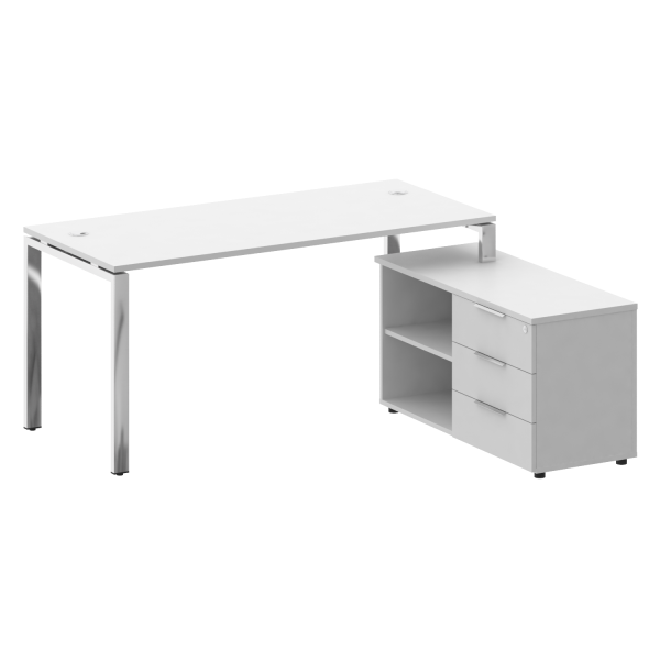 Стол для руководителя с тумбой правый БГ.СРТ-4.7 (R) 1700x1520x750 (Белый/Нерж. Сталь)