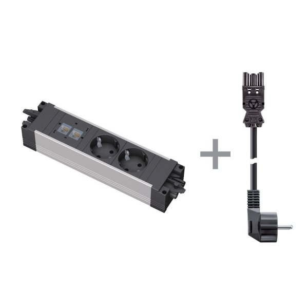STEP 2x220V+2xRJ45+кабель (ЧЕРНЫЙ-АЛЮМ)