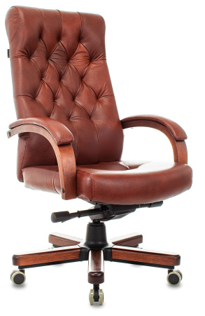 Кресло руководителя T-9928WALNUT светло-коричневый Leather EiCHel кожа крестов. металл/дерево (Светло-коричневый)
